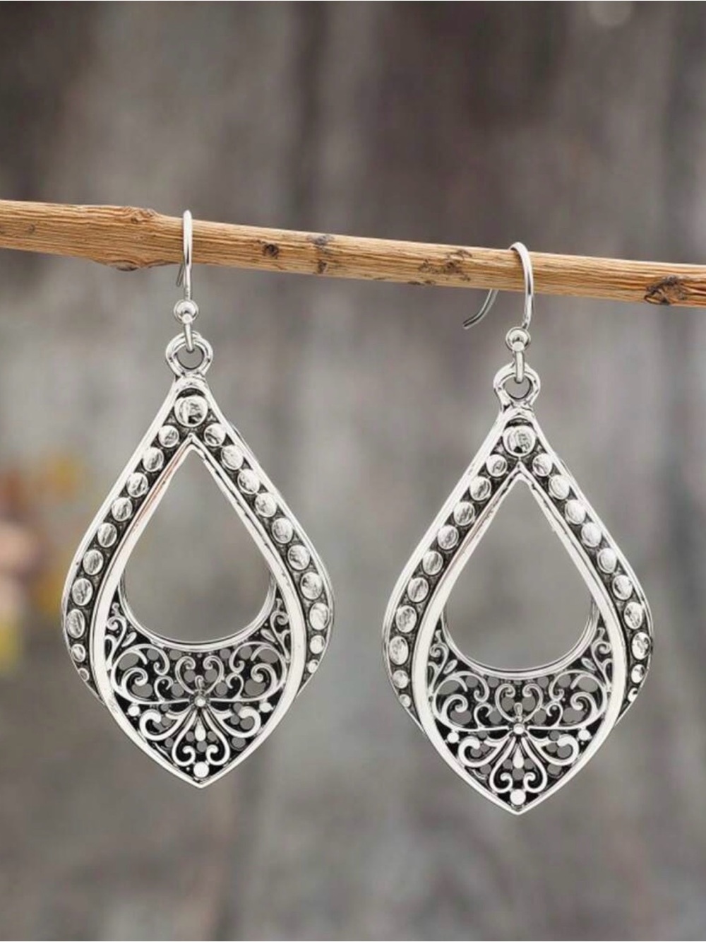 Silver Filigree Teardrop Dangle Earrings - Elegant Women's Jewelry